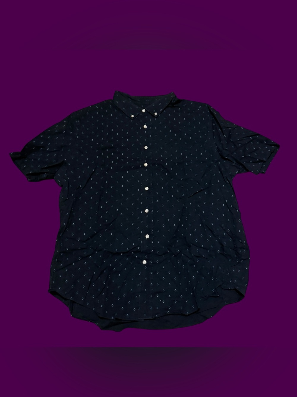 Navy Blue Button Up Down Dress Shirt With White Detail Business Casual Summer